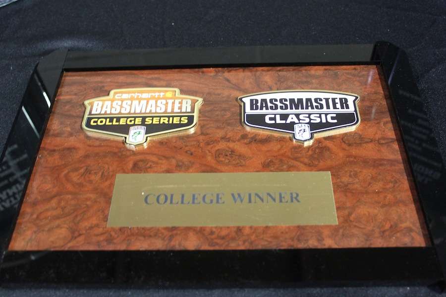 One of two prizes on the line this season, this plaque will go to the 2014 Bassmaster Classic College qualifier. 