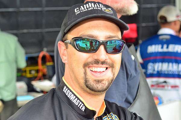 <p>B.A.S.S. staffer Ryan Hermecz is all smiles at Day 1 of BASSfest.</p>
