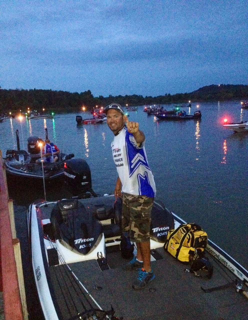 <p>Oklahoma angler and 2013 national championship contender Brandon Pedigo is all excited as he waits on his co angler for the day for his chance to "go and knock their lights out" as he puts it on the 3rd and final day of the Central Divisional at Lake Eufaula.</p>
