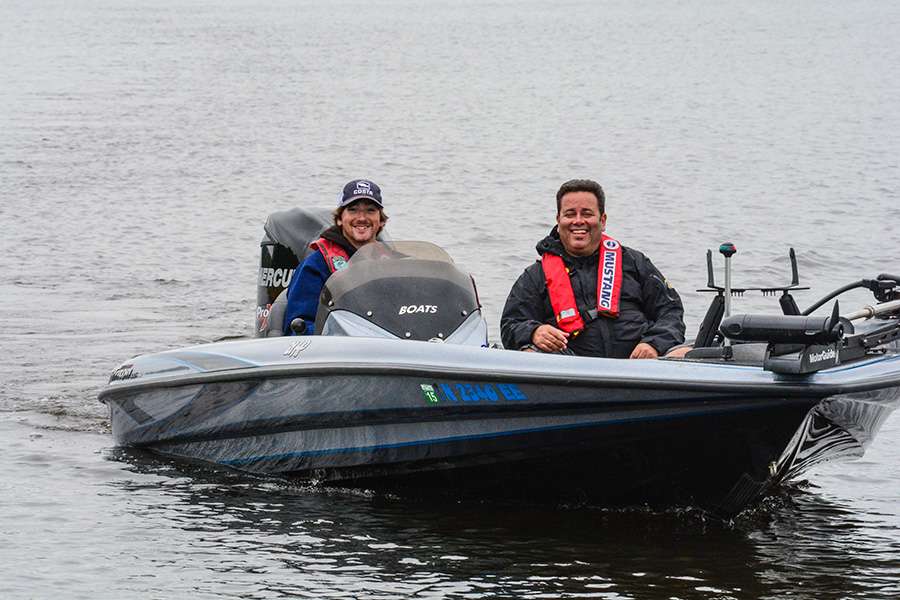 Cameraboat driver Zach Parker and cameraman Eric are having a good time on the water.