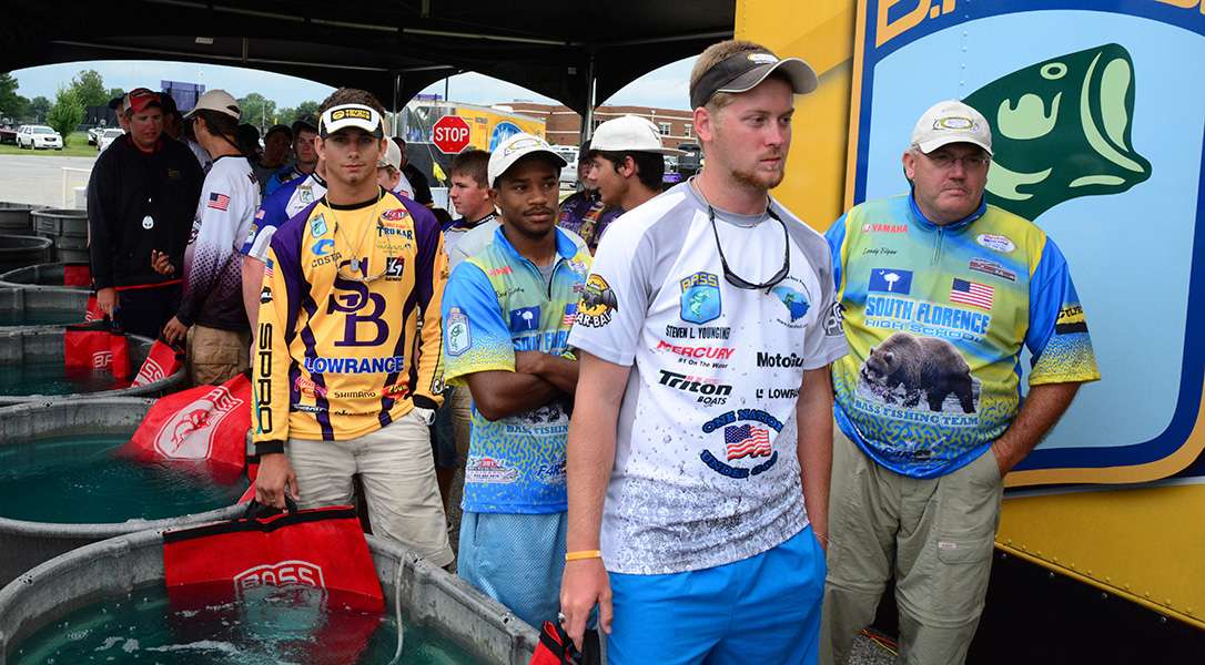 The anglers line up for weigh-in, but before they doâ¦