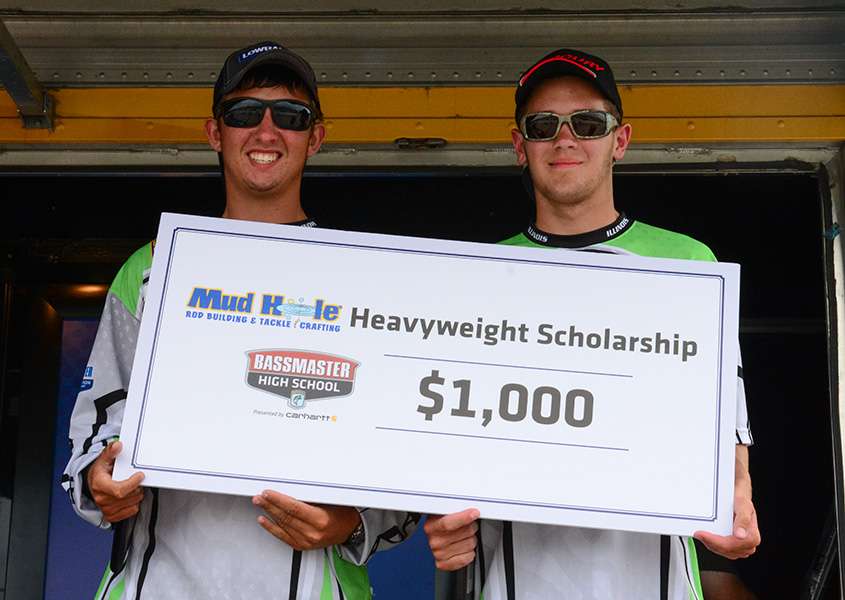 They also won the Mud Hole Heavyweight scholarship for their 20-14 bag on Day 1 at Kentucky Lake.