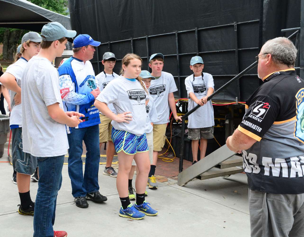 Anglers in the Hayesville High School fishing club get briefed on their volunteer duties prior to weigh-in.