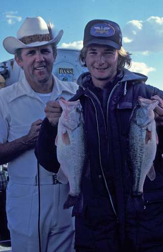 That's Klein and B.A.S.S. founder Ray Scott with a couple of the fish that won for him on Lake Powell in 1979. Back then, all Klein carried were Fenwick Flippin' Stiks. 