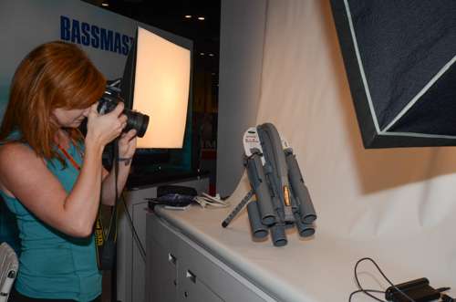 When sheâs not roaming the floor, Tisdale shoots new products in her photo studio at the B.A.S.S. booth.
