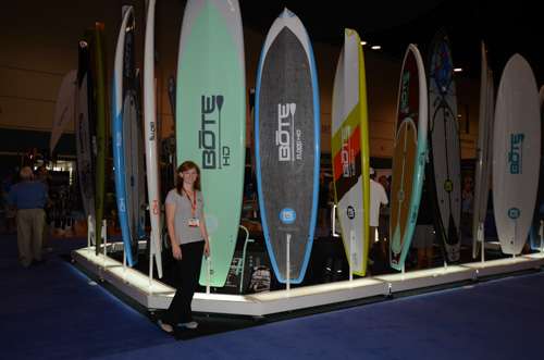 Easily the tallest product at ICAST, the Bote Paddle Boards are hard to miss.