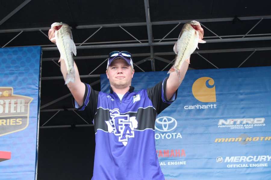 Shelby Hutchens of Stephen F Austin State University sits in 8th with 10-14 fishing solo this week. 