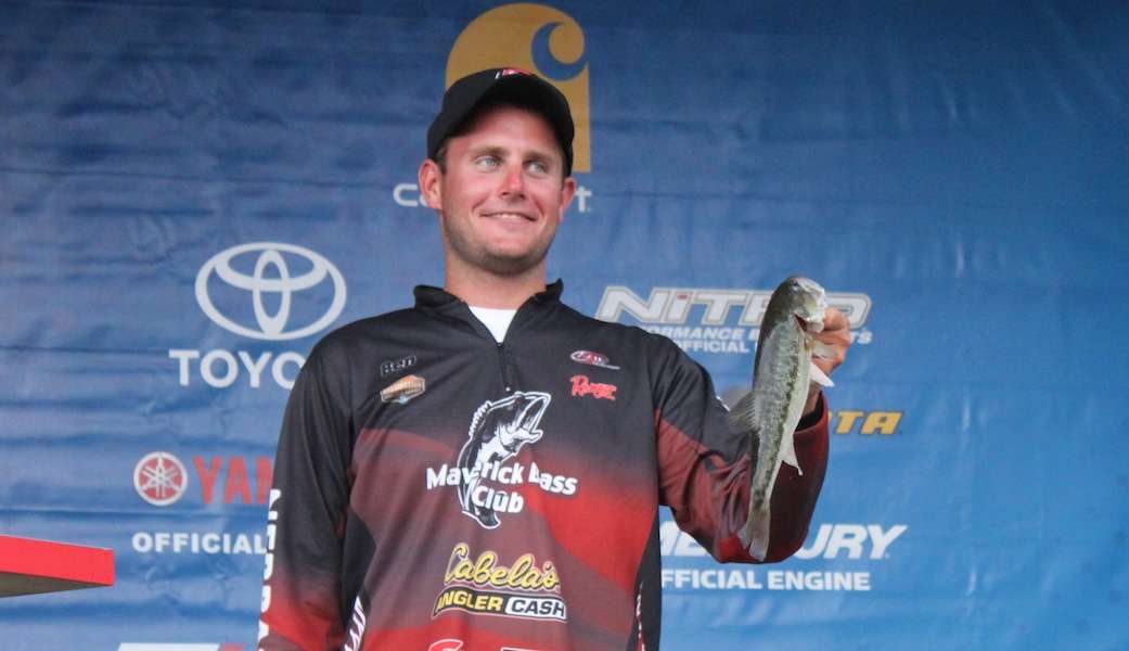 Ben Kroeger of the University of Nebraska - Omaha won the smallest fish of the day award with this 1-4 squeaker. 