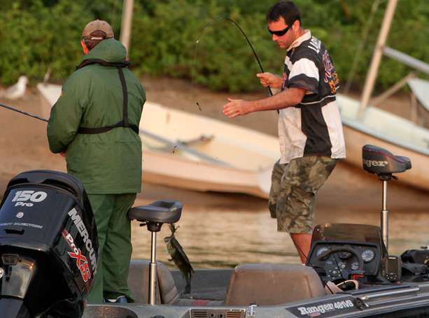 The decision to stay close paid off quickly as Labelle swings a keeper largemouth into the boat. 
