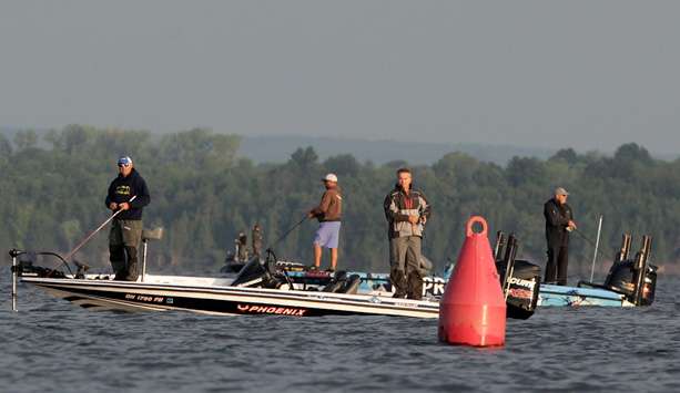  Even on a body of water as huge as Lake Champlain, some anglers found themselves sharing a fishing spot. 