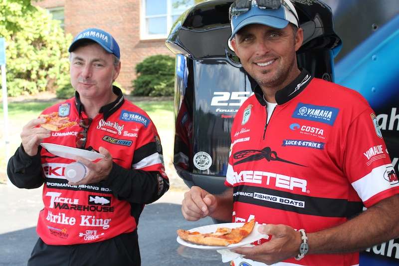 Marty Robinson and Mark Menendez get in on the pizza party action. 
