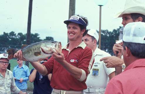 Here's Rick Clunn on the first day of the 1977 Bassmaster Classic (which he won two days later). 