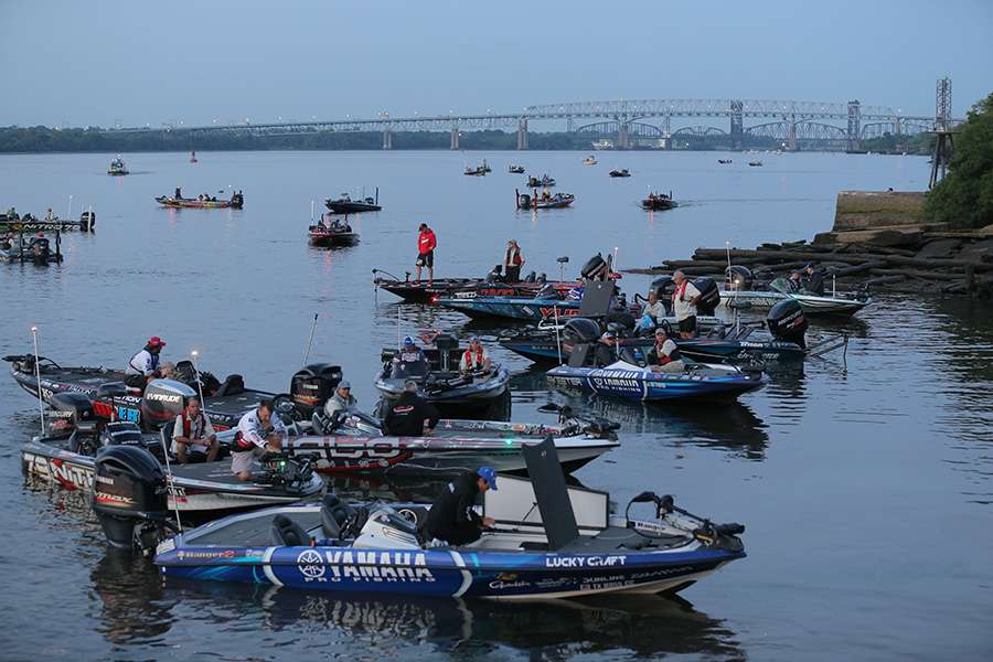 Anglers float around after launching their boats.