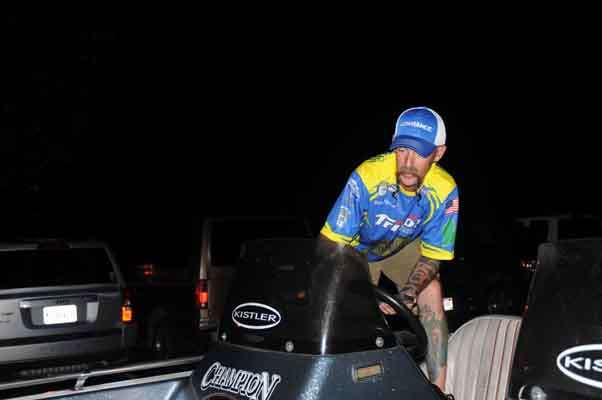 Billy Pfeiffer checks a waypoint where he lost a big fish yesterday.
