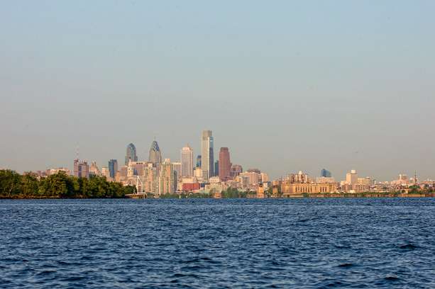 The Philadelphia skyline from the water.