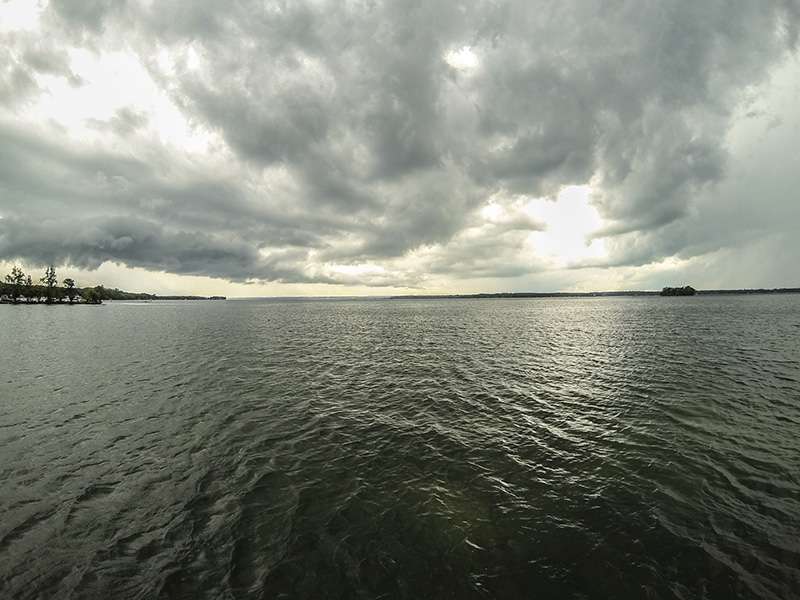 Clouds and rain hovered over Cayuga Lake throughout Day 1.