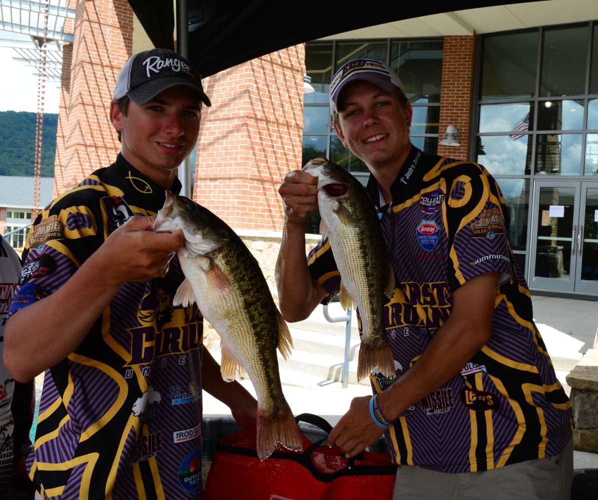 Michael Corbishley and Ronnie Moore of East Carolina University have good-size bass, too.