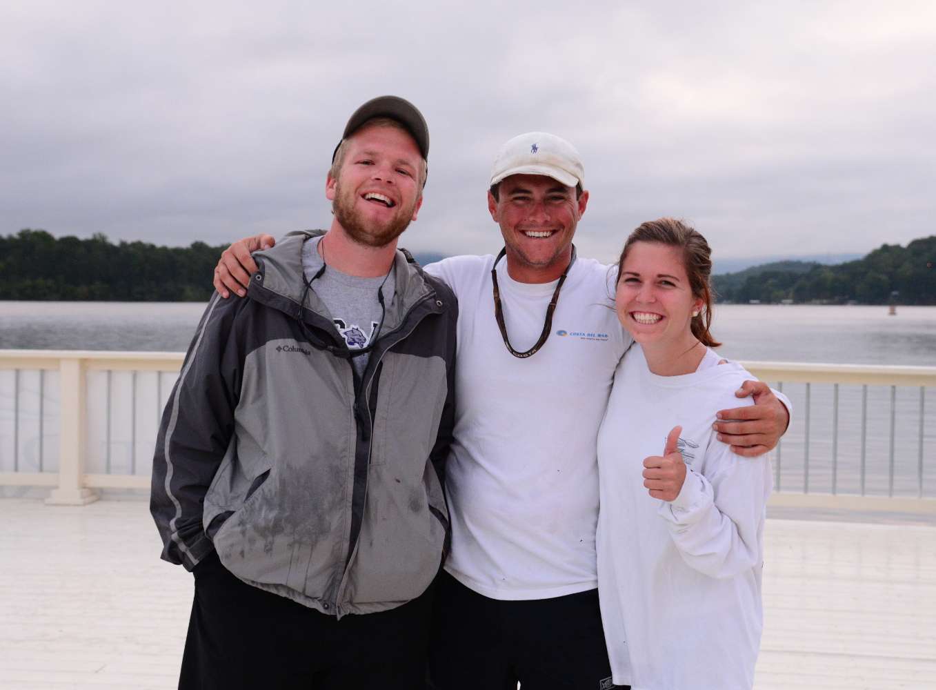 Justin Atkins, center, of Mississippi State finished in 31st place, but he didn't head home. Instead, he is going out on a boat with Young Harris resident and College B.A.S.S. alum Brad Rutherford and Atkins' girlfriend, Tessa Johnson, to watch Parker and Roberts of Bethel fish today.