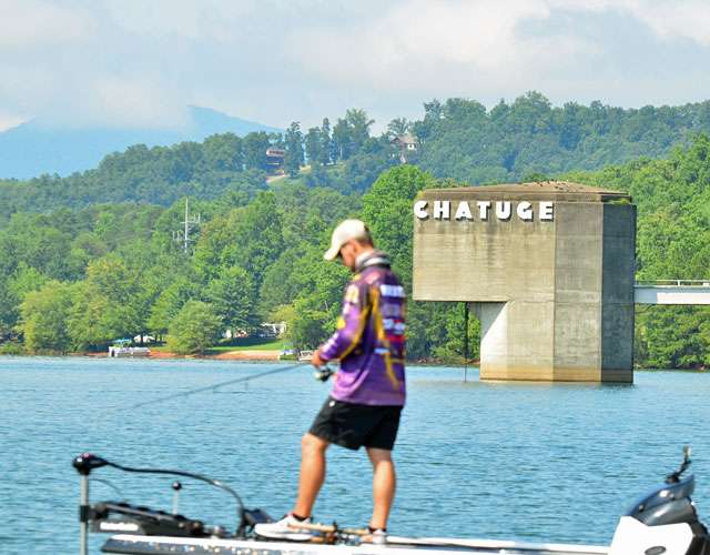 Bethel's Matt Roberts works a drop shot in sight of Chatuge's dam.