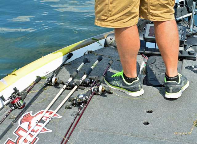 His deck was covered with Abu Garcia rods and reels.