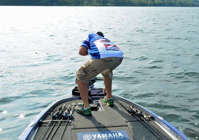 He quickly marks the spot on his Lowrance.