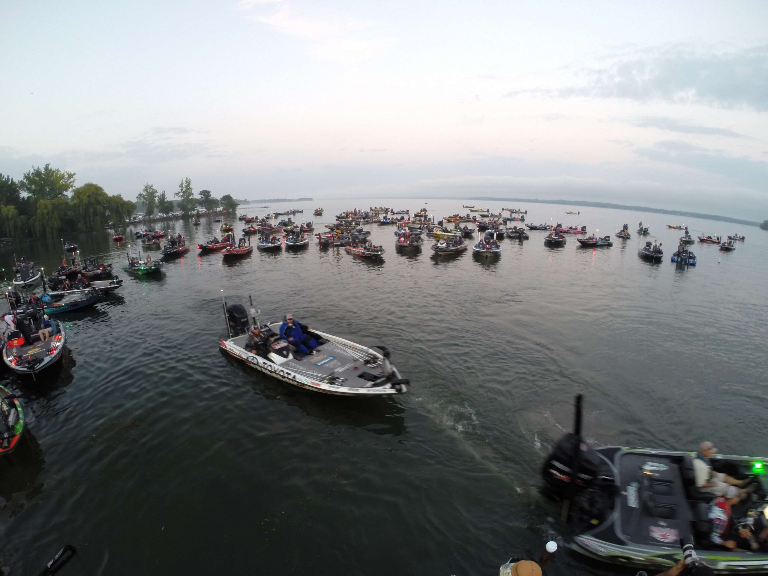 Day 2 take-off for the A.R.E. Truck Caps Bassmaster Elite at Cayuga Lake gets underway. 
