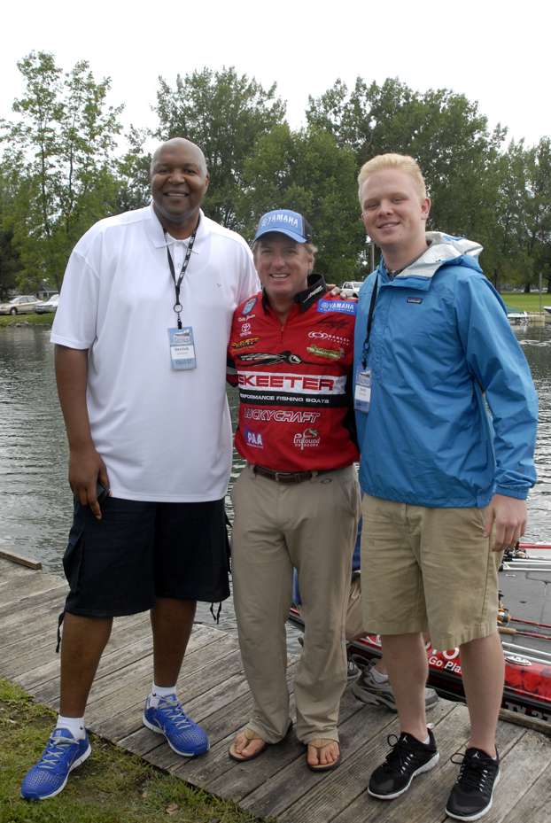 Coleman caught a 2-pound bass while fishing with Elite pro Kelly Jordon, center, and Jack Overydyk, a sports management student at Syracuse.