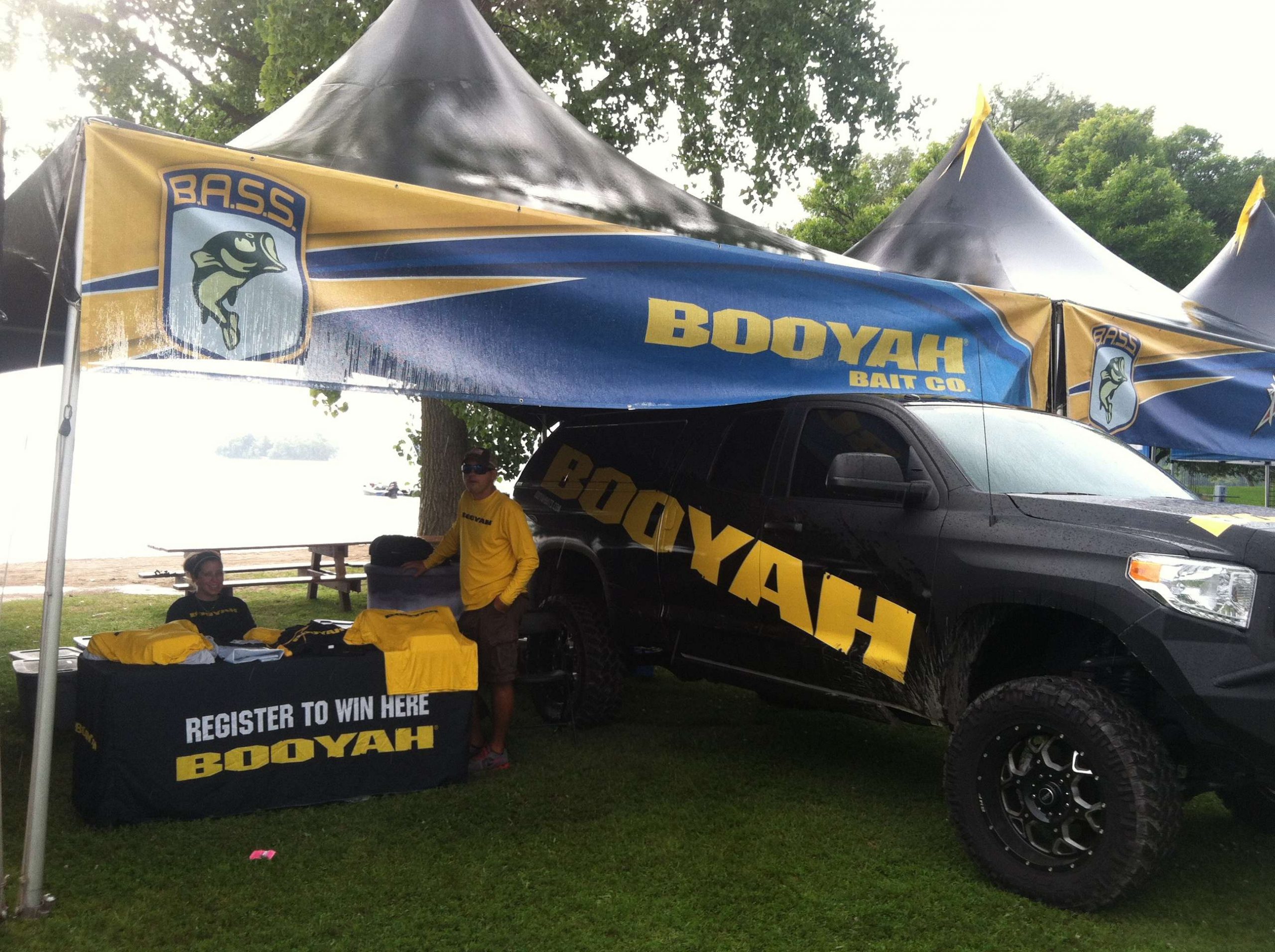 The folks at the Booyah booth were trying to stay dry. 