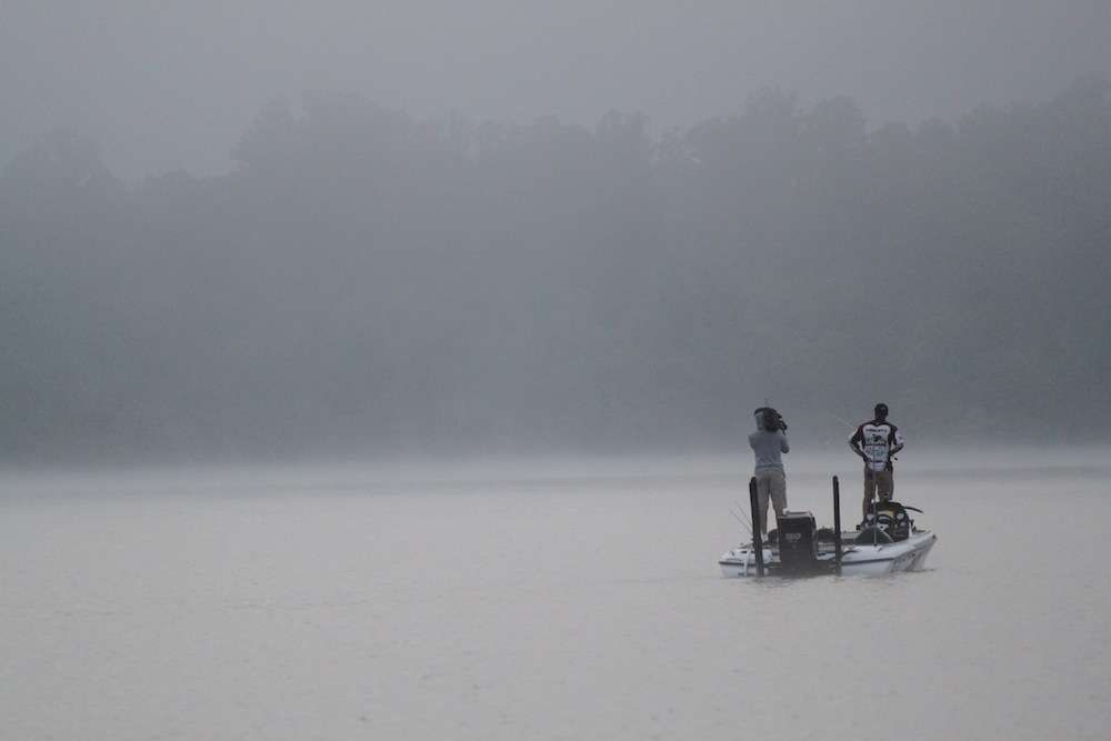 Still a little foggy where Preuett is fishing. 