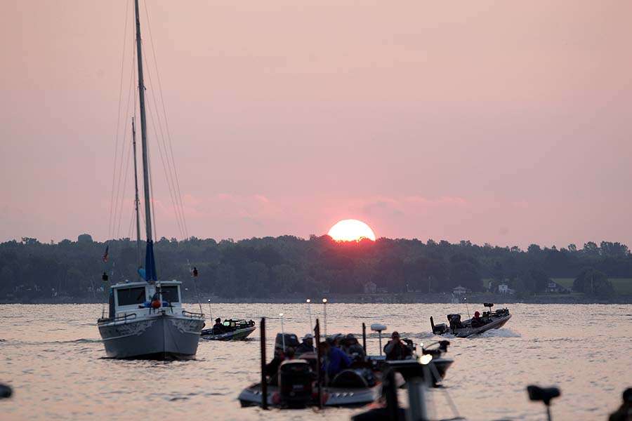 The sunrise signals the start of the competition day on Lake Champlain. 
