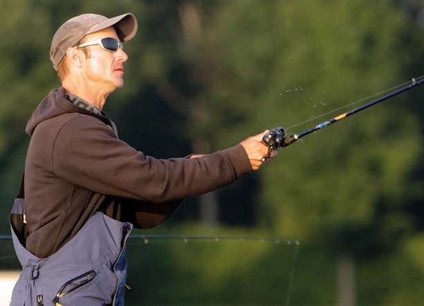 Jeff Heppert fires a cast with a topwater bait. 