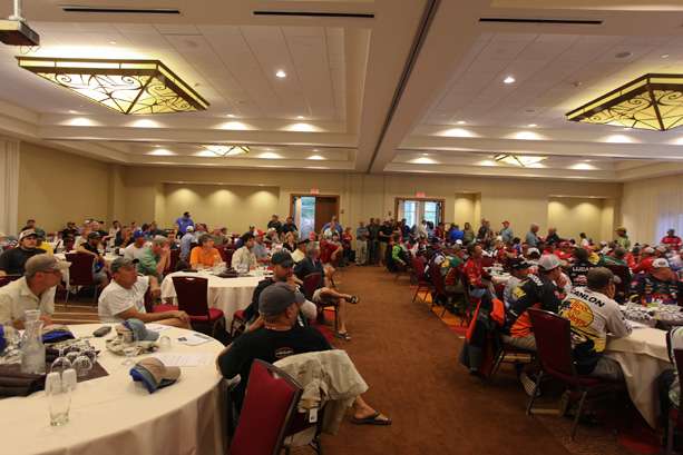Marshals join Elite Series anglers for the Day 1 pairings process. 