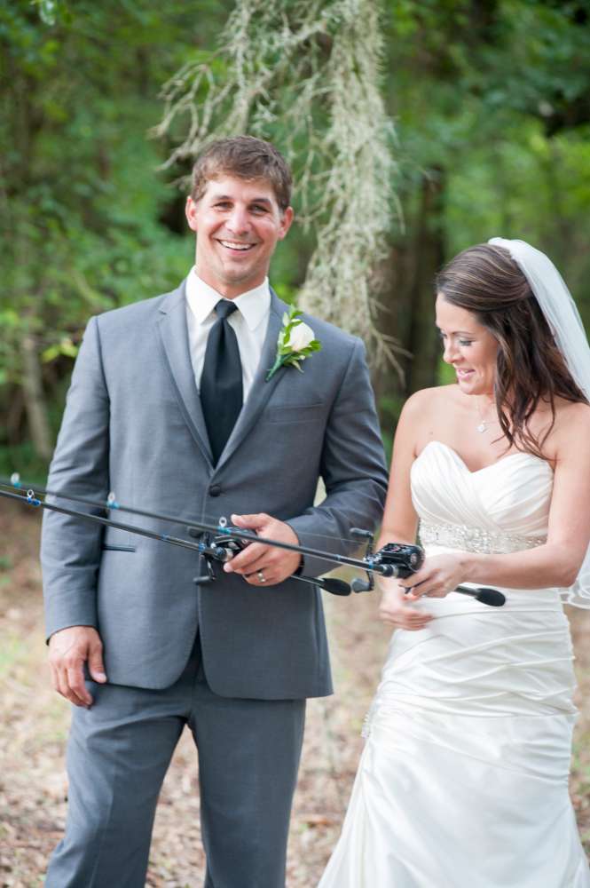 The newlyweds posed with rods and reels, obviously. If you're an Elite Series pro, you have to pay homage to your sport in big life moments like this one.