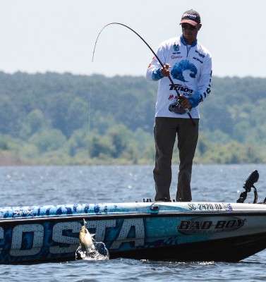 Casey Ashley was 10th in the standings before yesterday, but a 36 place spot after Day 1 dropped him 11th and stuck him in the mess where multiple anglers can jockey for position and move up for a little more money. Another incentive for the Top 15 anglers is the qualification into the Toyota Texas Bass Classic, which has been a big hit every year.