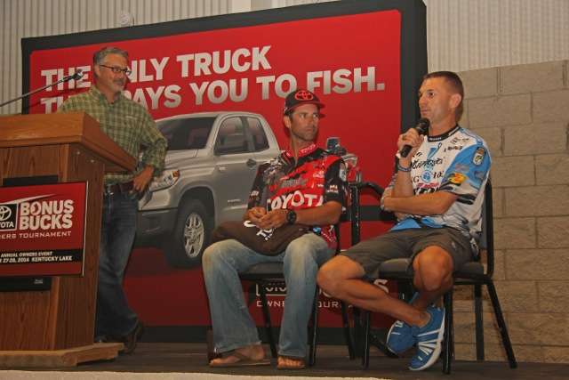 Bassmaster Magazine Editor, James Hall served as emcee as Mike Iaconelli and Randy Howell shared heartfelt thoughts about Toyotaâs ties to their careers. 