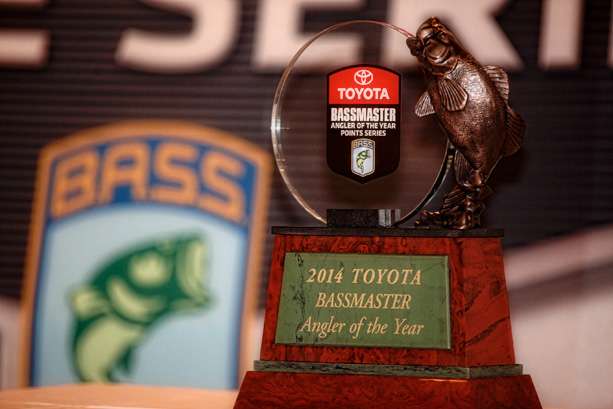The AOY trophy awaits the pointâs leader after this weekâs Bassmaster Elite Series Toyota Angler of the Year tournament on Lake Michigan.  Five competitors have the best shot at taking the title.