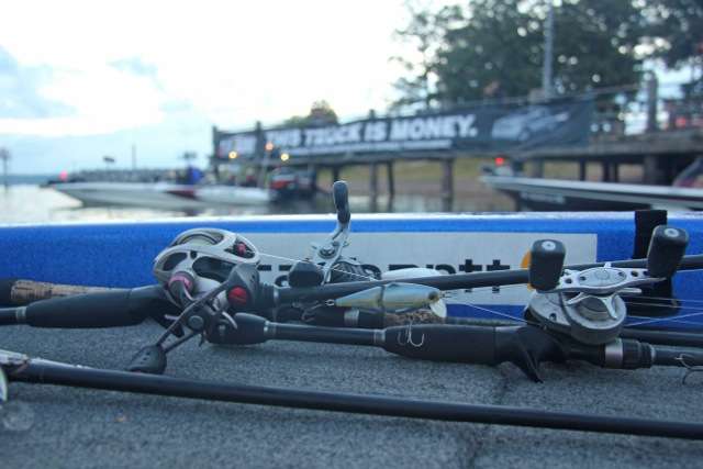A jointed swimbait tied to a Quantum EXO reel made the starting line-up on Darold Gleasonâs boat. 