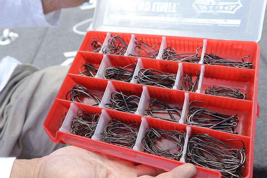 Here are his signature Gamakatsu hooks in different sizes.