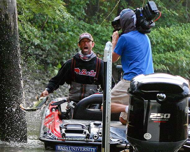 Mike Iaconelli had a quick start to his final day on the Delaware River, boating this 3-pounder just a few minutes in. 