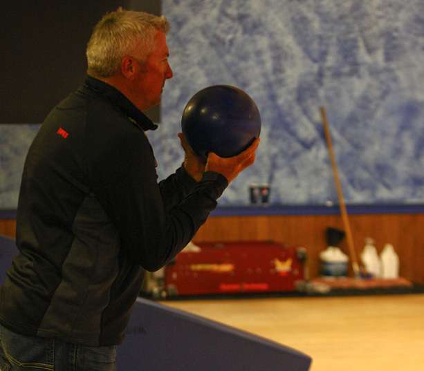 Tharp stares the pins down. 