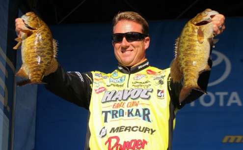 Skeet Reese came to the scales with over 21 pounds of smallmouth placing him in the Top 5. He can move as far up as 5th as well, but he would need those anglers to drop a few places in the Escanaba standings because he is almost maxed out sitting in 5th. He canât gain many more points on his own.