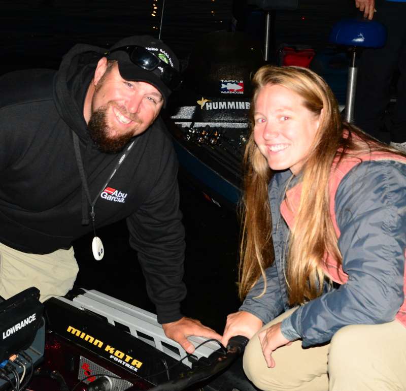 Joe Holland of Maine gets briefed by B.A.S.S. staffer Erin Divelbiss.