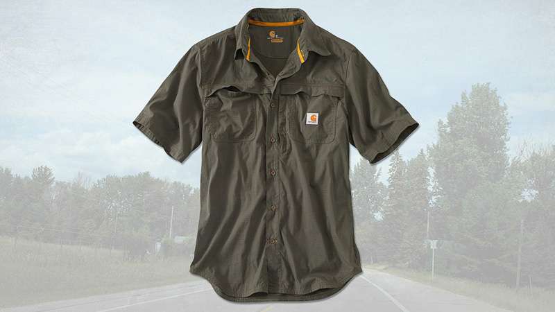 Carhartt
Mandan Shirt
Carhartt says this shirt is built to beat the heat. Not only does it wick sweat, its power venting back panel optimizes airflow to keep you cool as a cucumber. Fights stains, too.