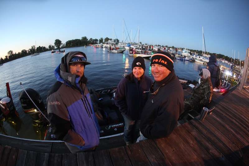 Randall and Sara Tharp and Brett Hite hang out before launch. 