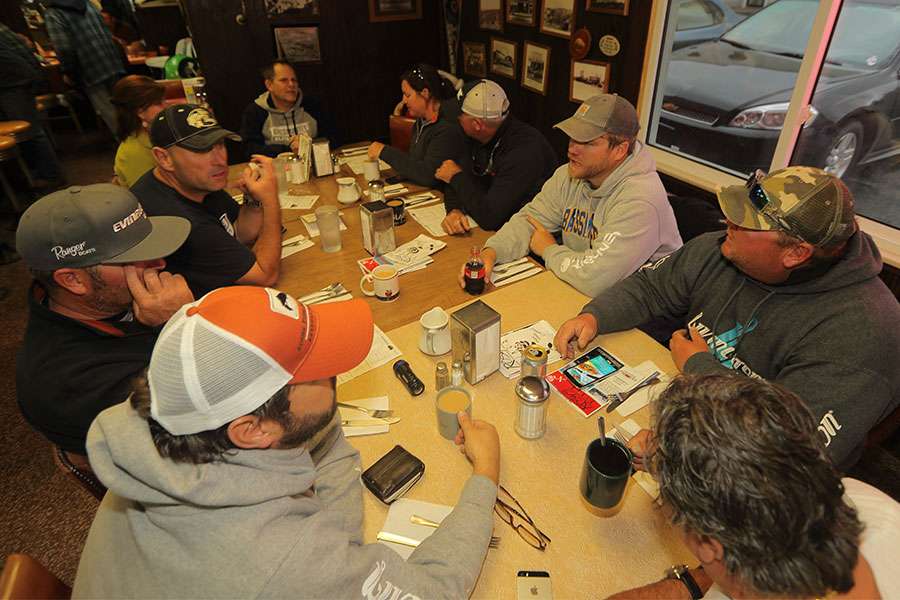 After anglers pulled their boat from the water, they went to the local restaurant for a hot breakfast.
