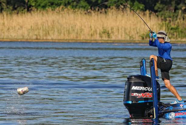 Randy Howell battles an acrobatic bass during Day 1 on Toledo Bend. 