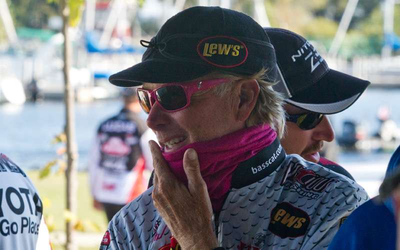 Kevin Short scratches his chin while waiting to weigh. Short fell a couple of places in the Classic standings, but currently is still in.
