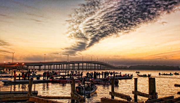 Competitors stage for a day of fishing on the St. Johns River. 