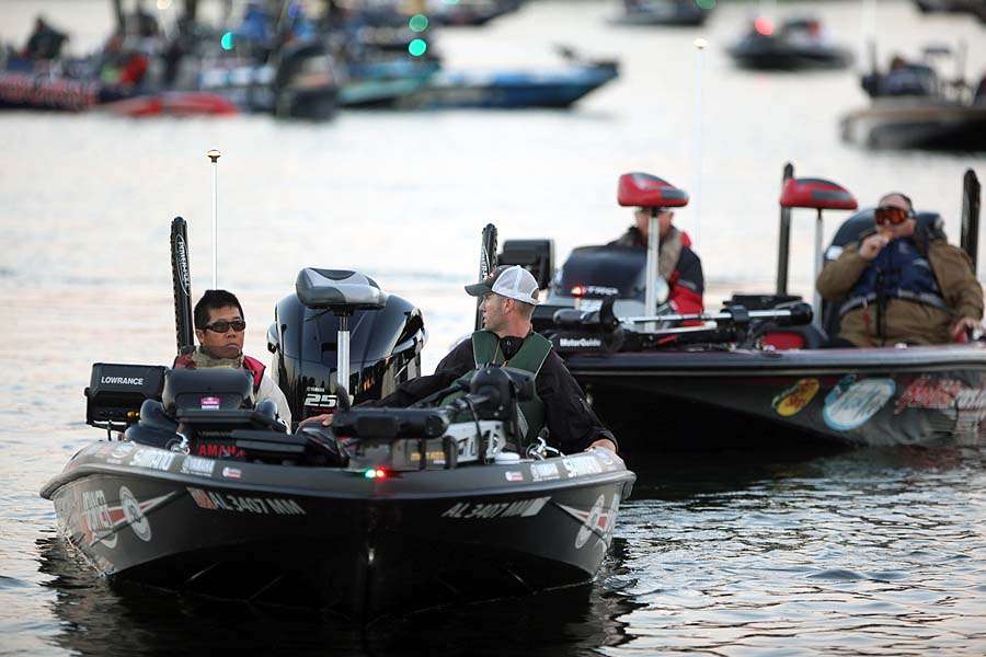 Kota Kiriyama moves into his place in line at the boat basin connecting to Lake St. Clair.