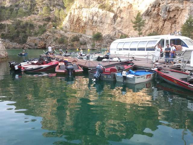 The boats gather around the dock before the first take-off. Spain only permits 20 boats in one lake at a time.